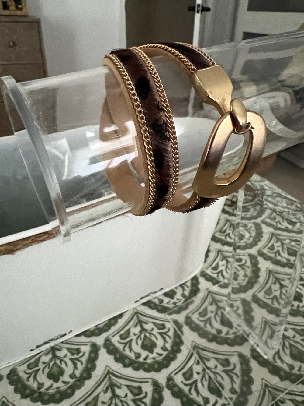 Gold and Brown Leopard Print Cuff Bracelet